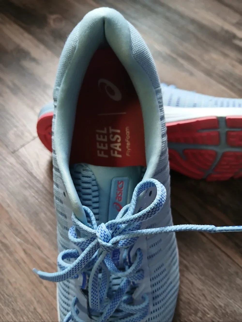 Asics Light Blue Athletic Running Shoes with Coral Accents Size 10